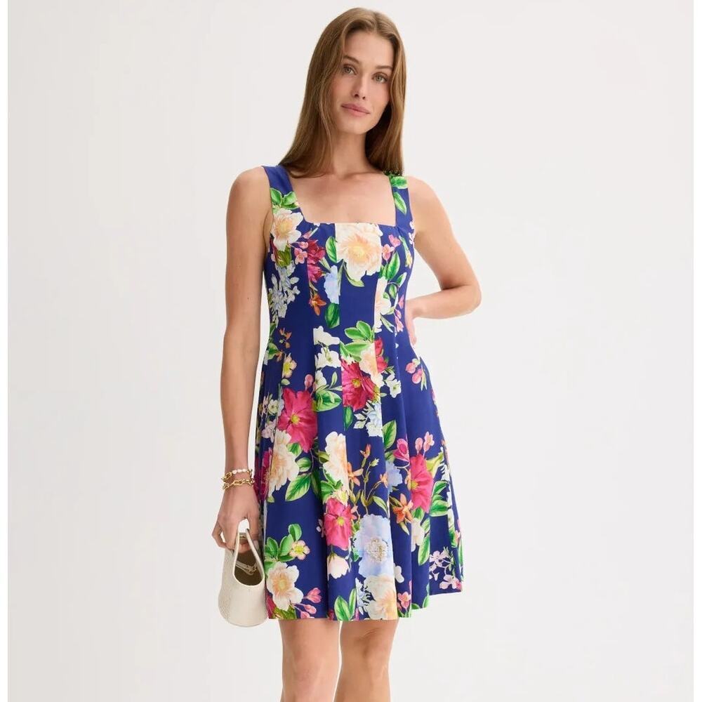 Yumi Kim Babe Dress Floral Sleeveless Square Neck Fit & Flare Oahu Navy NWT M
